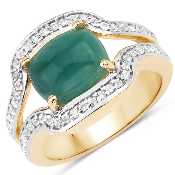 Genuine 14K Yellow Gold Plated Emerald and White Topaz Sterling Silver Ring