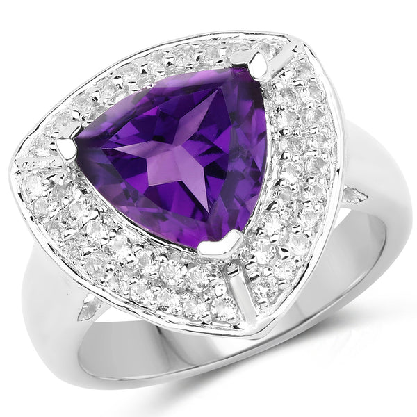 Genuine Amethyst and White Topaz Sterling Silver Graduated Ring