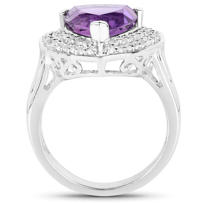 Genuine Amethyst and White Topaz Sterling Silver Graduated Ring