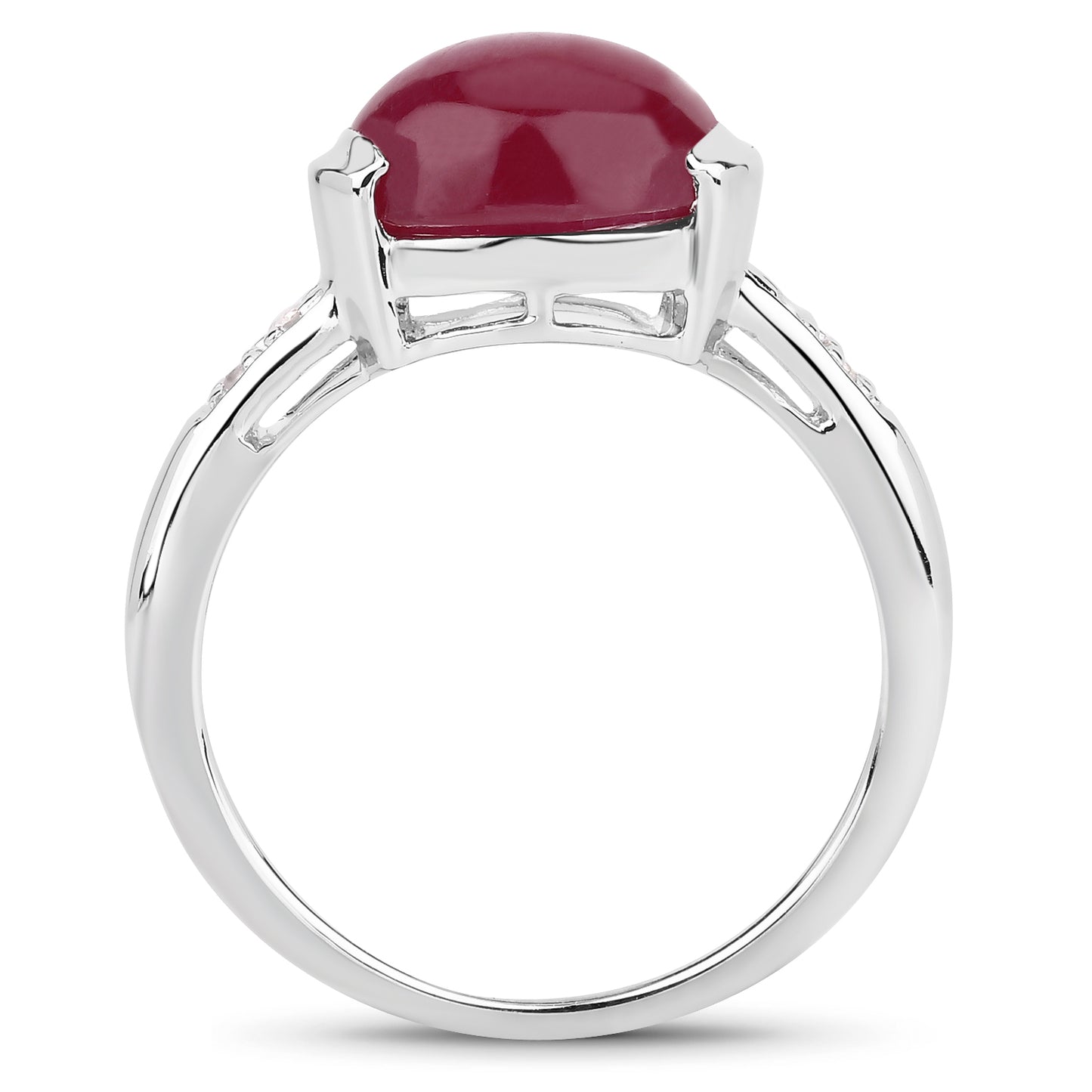 Glass Filled Ruby and White Topaz Sterling Silver Graduated Ring