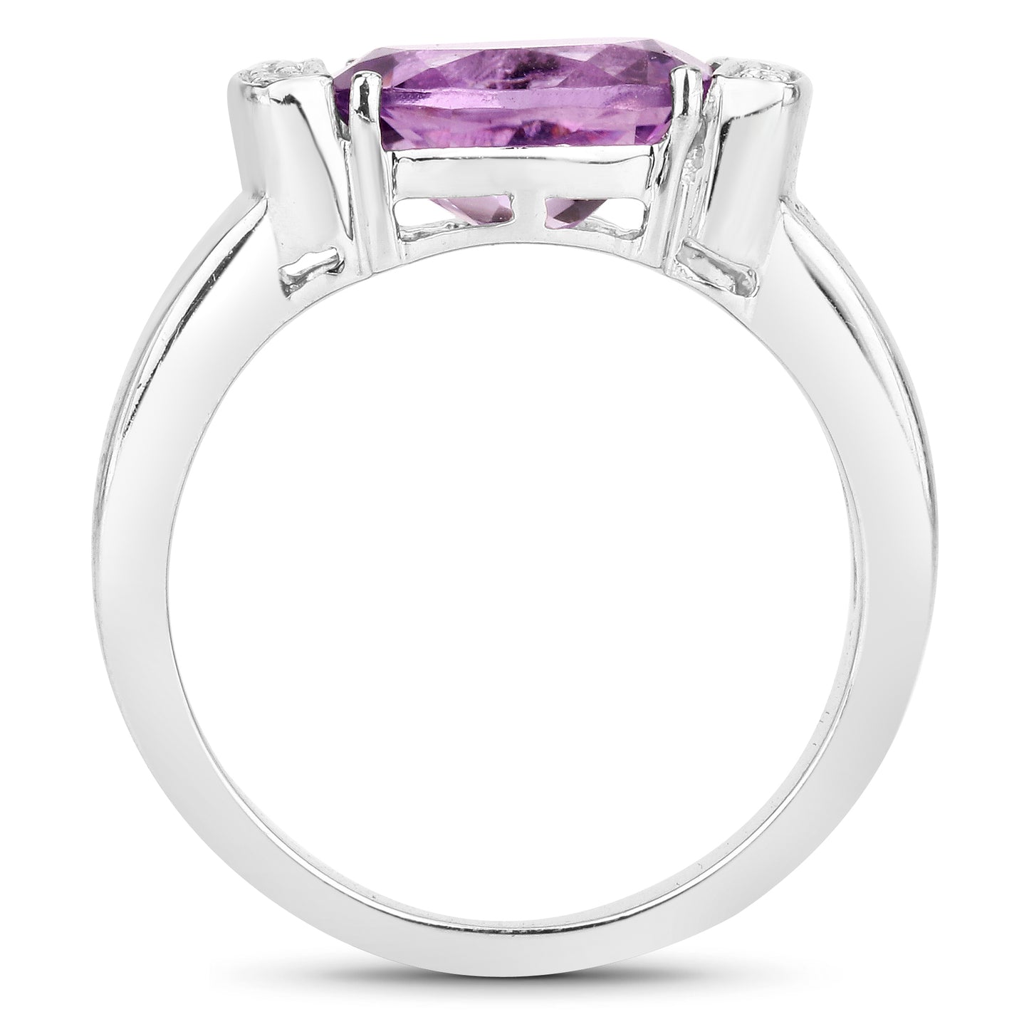 Genuine Amethyst and White Topaz  Sterling Silver Solitaire Ring