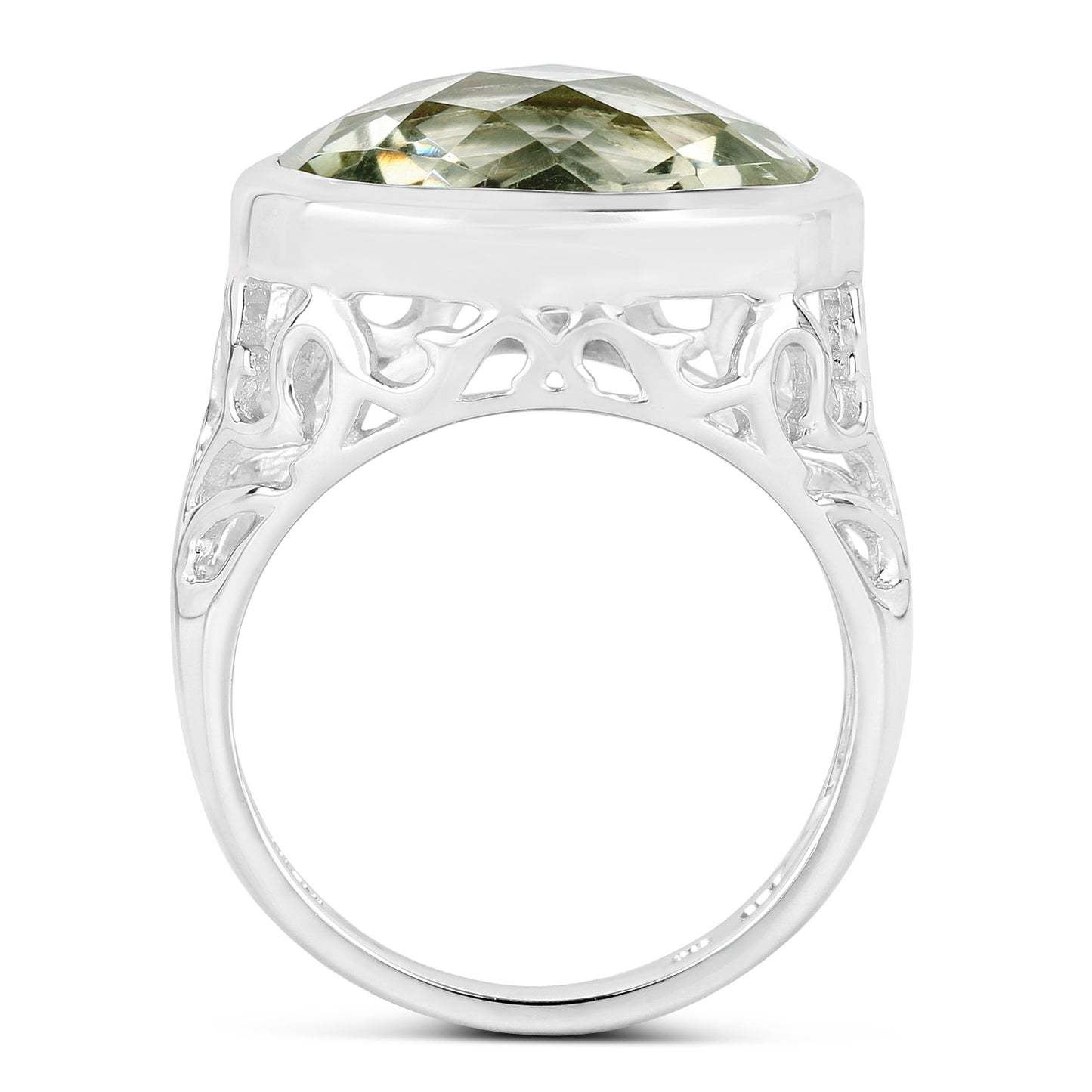 Genuine Green Amethyst Sterling Silver Filigree Ring