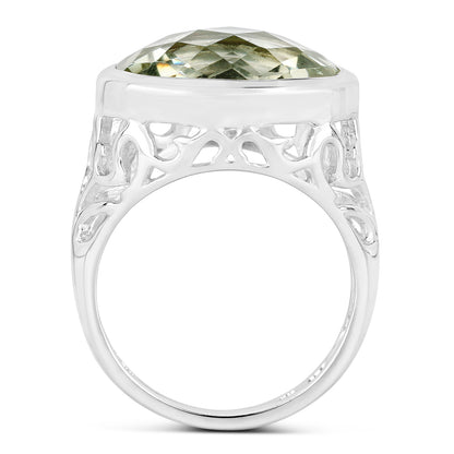 Genuine Green Amethyst Sterling Silver Filigree Ring