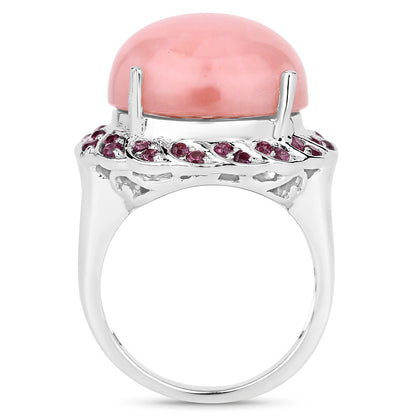 Genuine Pink Opal and Rhodolite Sterling Silver Graduated Ring