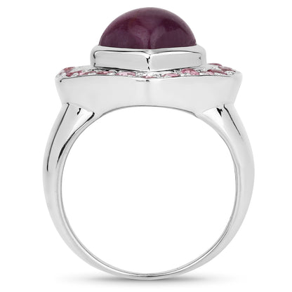 Genuine Heart-Shap Ruby and Rhodolite Garnet Sterling Silver Ring