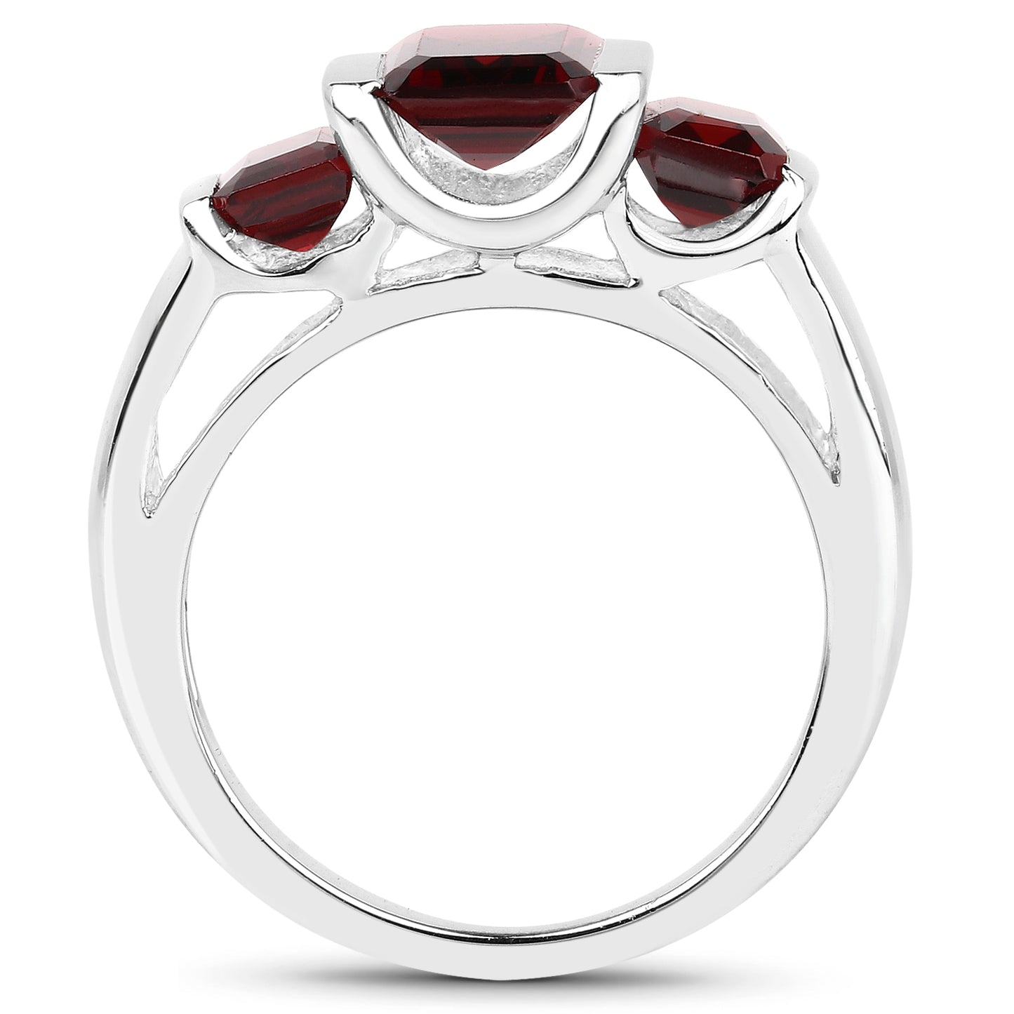 Genuine Garnet Sterling Silver 3-Stone Graduated Ring