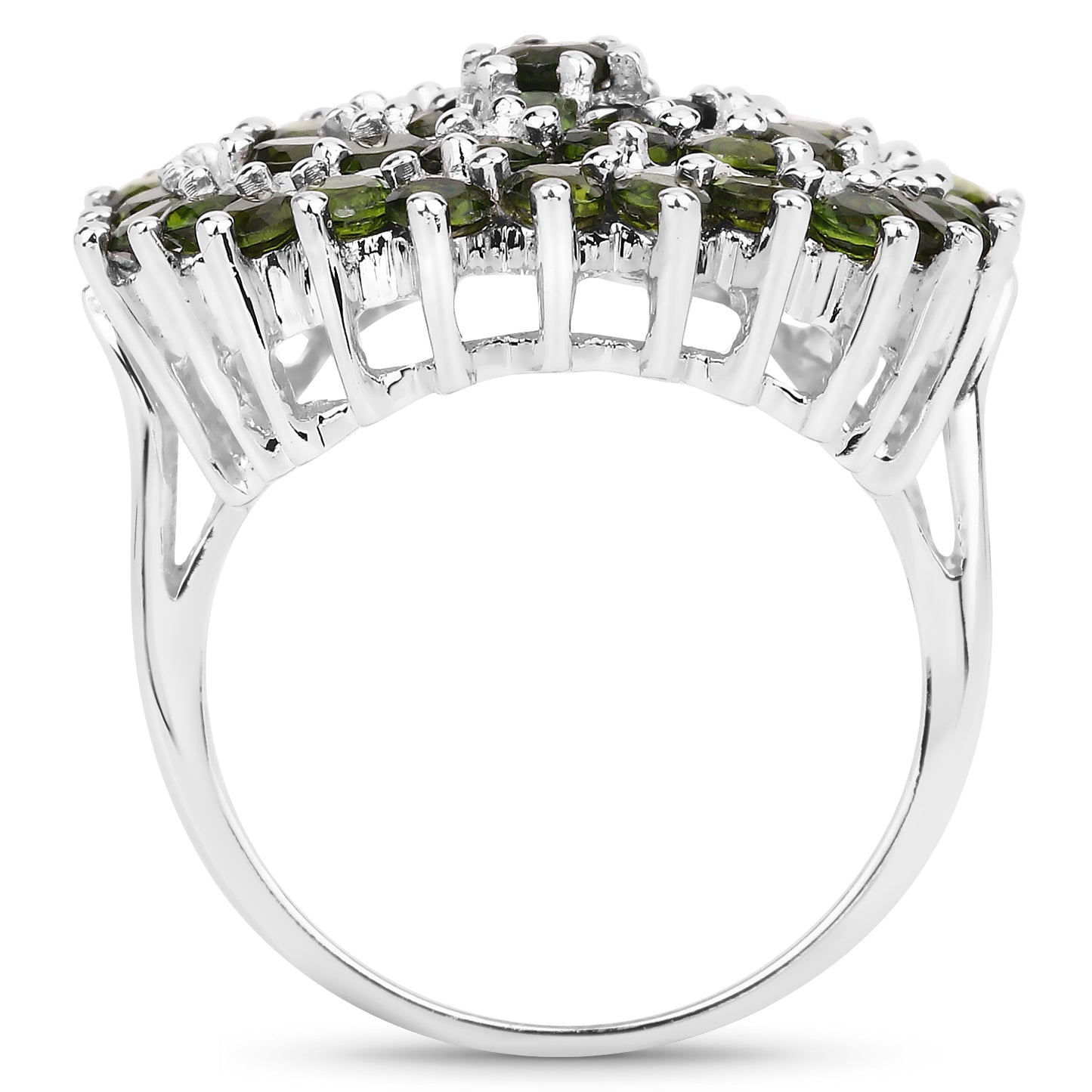 Genuine Chrome Diopside Sterling Silver Cluster Ring