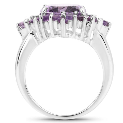 Genuine Amethyst Sterling Silver Cluster Ring