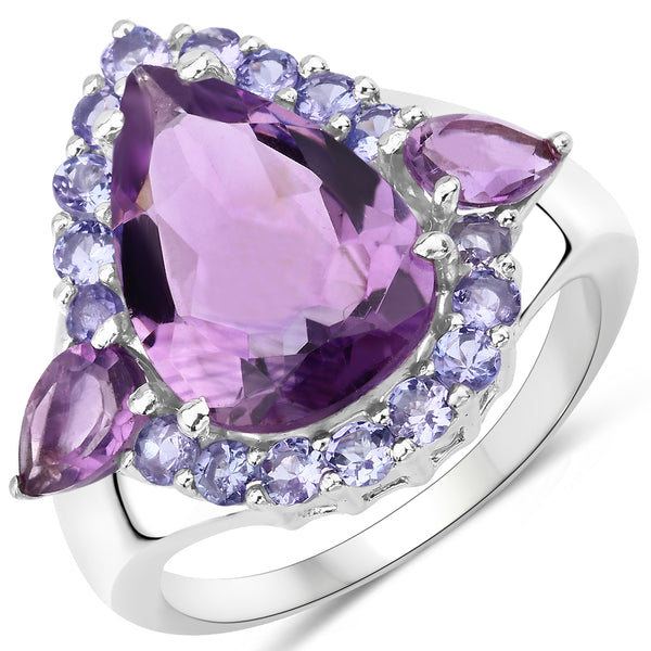 Genuine Amethyst and Tanzanite Sterling Silver Graduated Ring