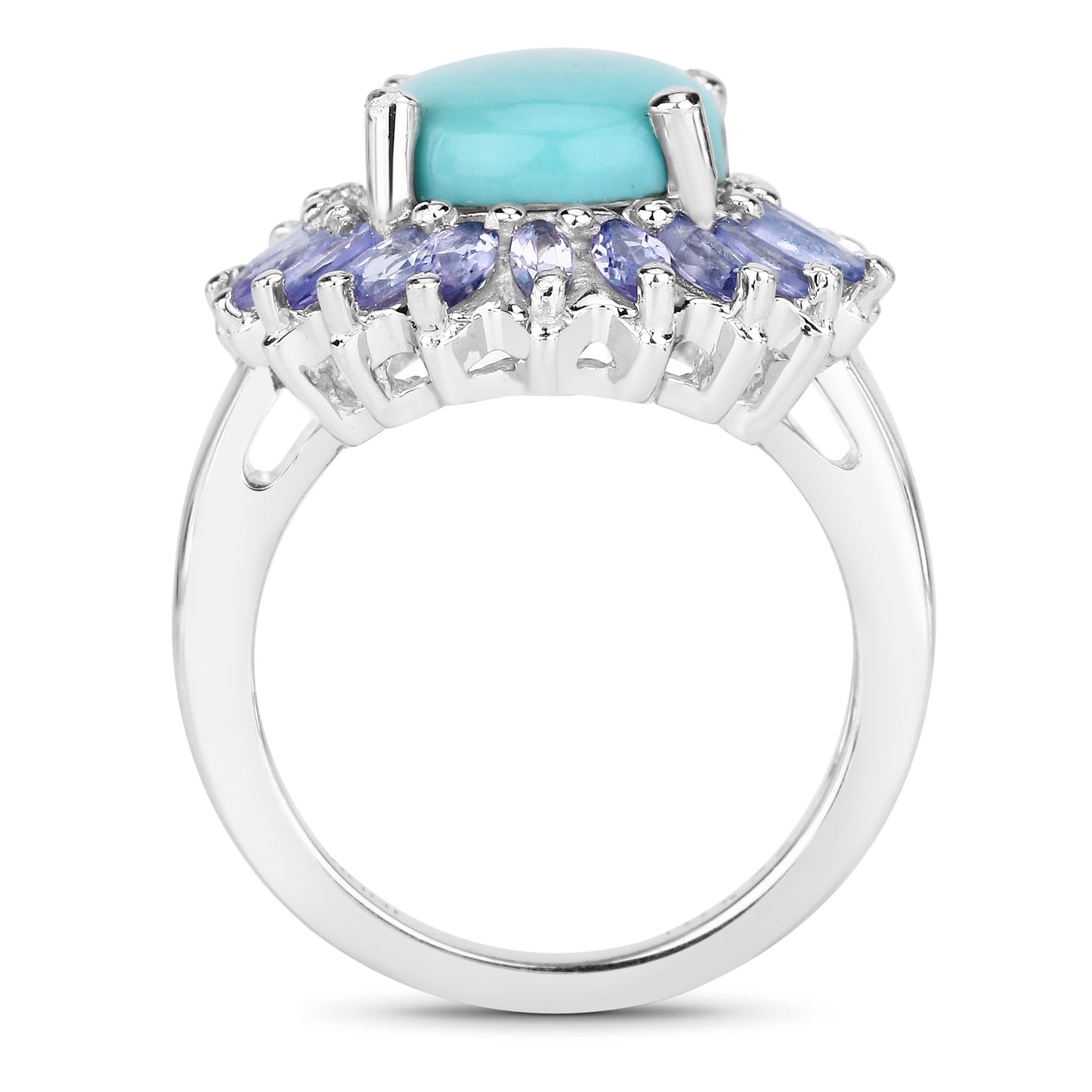 Genuine Larimar and Tanzanite Sterling Silver Halo Ring