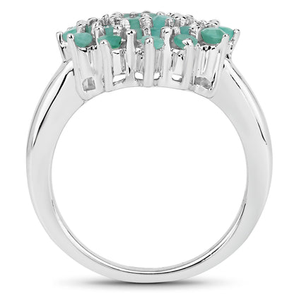 Genuine Emerald Sterling Silver Cluster Ring