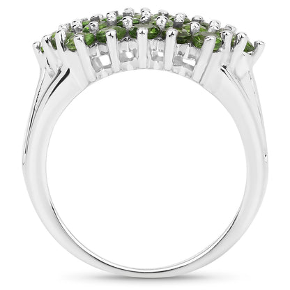 Genuine Chrome Diopside Sterling Silver Cluster Ring