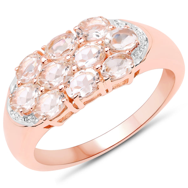 Genuine 14K Rose Gold Plated Morganite Sterling Silver Cluster Ring