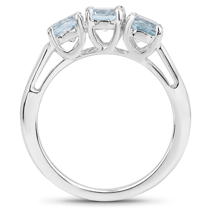 Genuine Blue Topaz Sterling Silver 3-Stone Ring