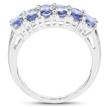 Genuine Tanzanite and White Topaz Sterling Silver Cluster Ring