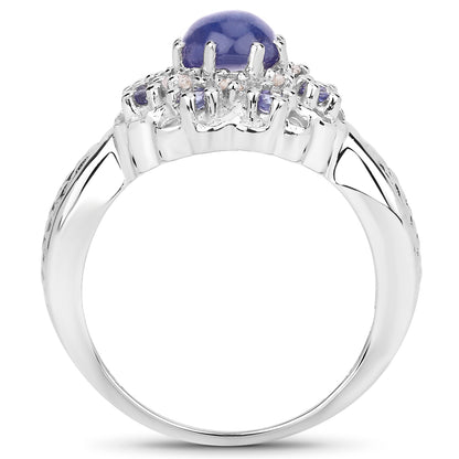 Genuine Tanzanite and White Topaz Sterling Silver Graduated Ring