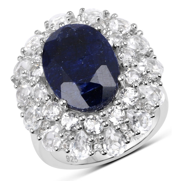 Dyed Sapphire and White Topaz Sterling Silver Graduated Ring