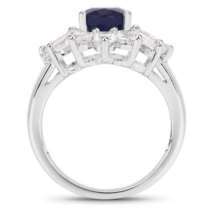 Glass Filled Sapphire and White Topaz Sterling Silver Halo Ring