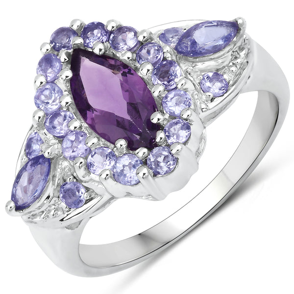 Genuine Amethyst and Tanzanite Sterling Silver Graduated Ring