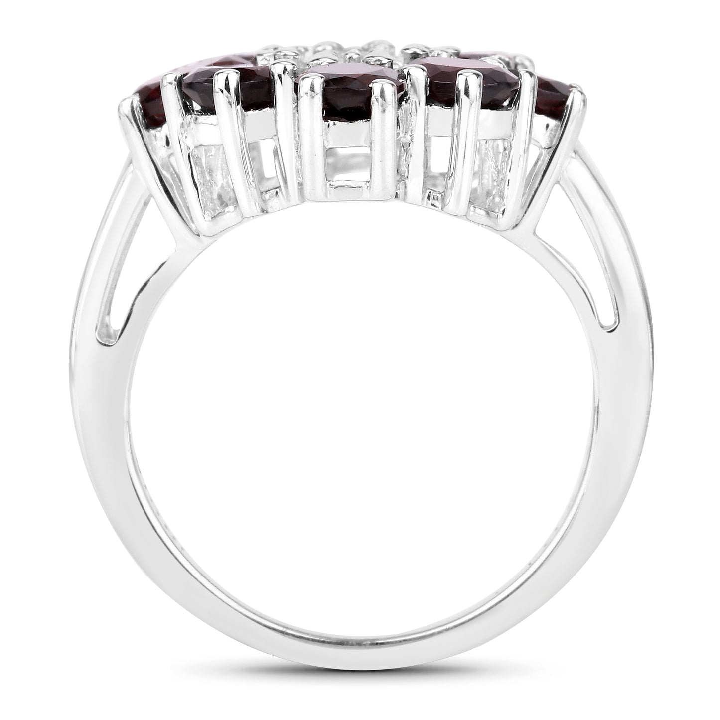 Genuine Garnet and White Topaz Sterling Silver Floral Ring