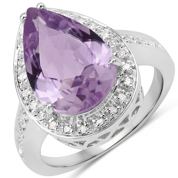 Genuine Amethyst and White Topaz Sterling Silver Graduated Ring