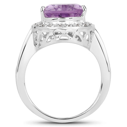 Genuine Amethyst and White Topaz Sterling Silver Graduated Ring