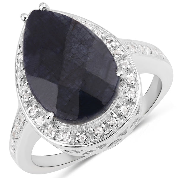 Dyed Sapphire and White Topaz Sterling Silver Graduated Ring