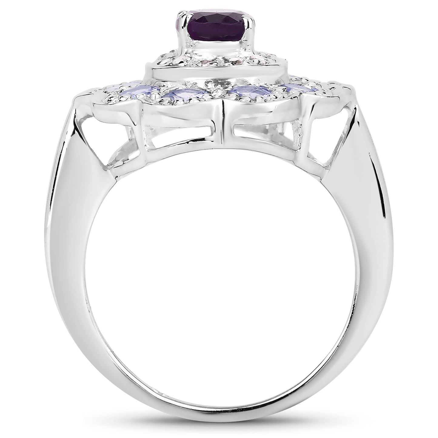 Genuine Amethyst, Tanzanite and White Topaz Sterling Silver Graduated Ring