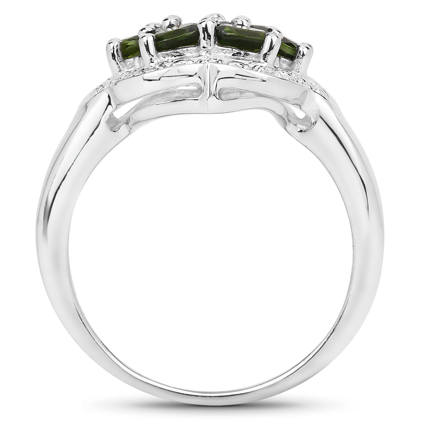 Genuine Chrome Diopside Sterling Silver Cluster Ring