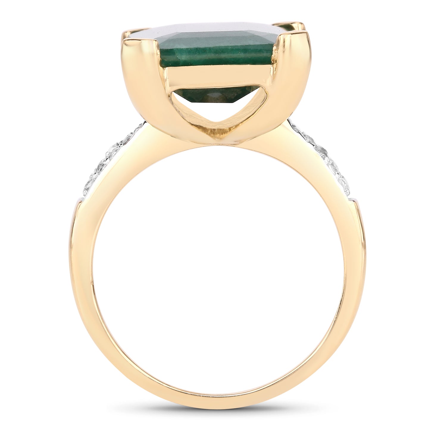 14K Yellow Gold Plated Dyed Emerald and White Topaz Sterling Silver Bridge Ring