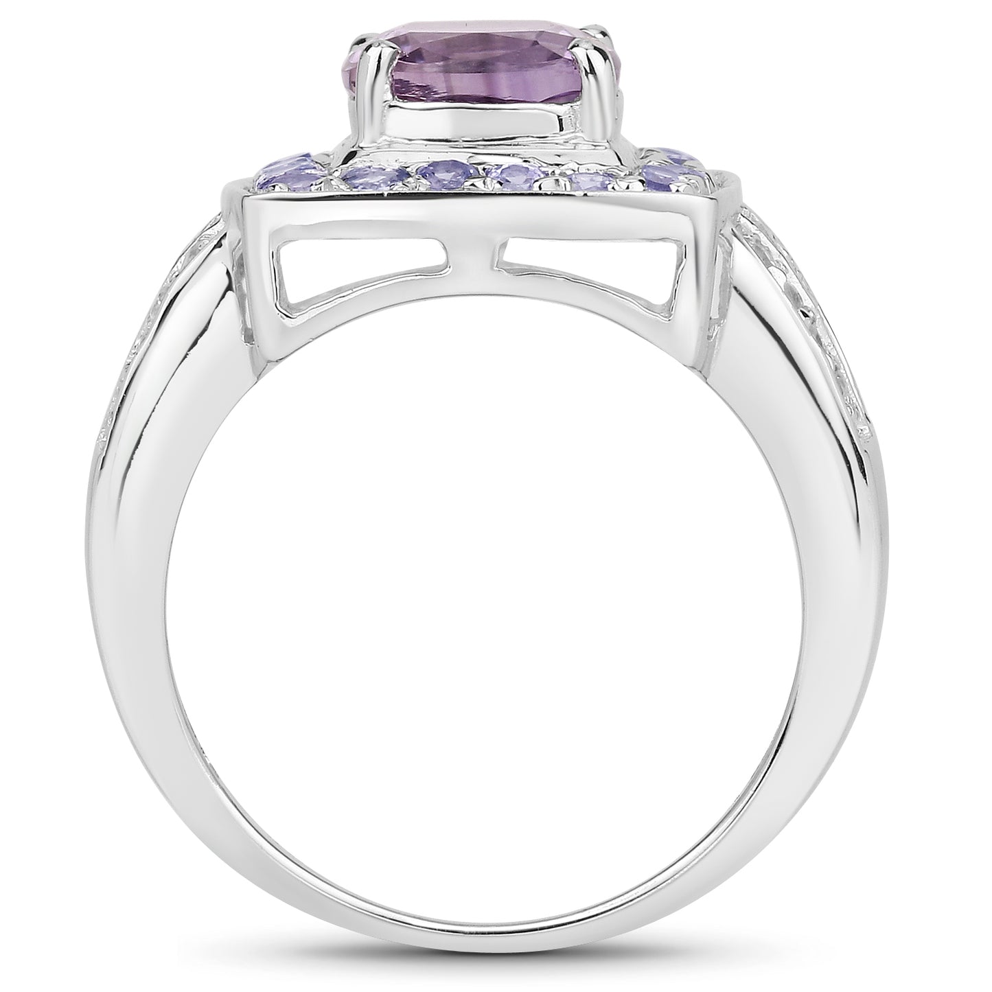 Genuine Amethyst, Tanzanite and White Topaz Sterling Silver Graduated Ring