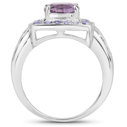 Genuine Amethyst, Tanzanite and White Topaz Sterling Silver Graduated Ring