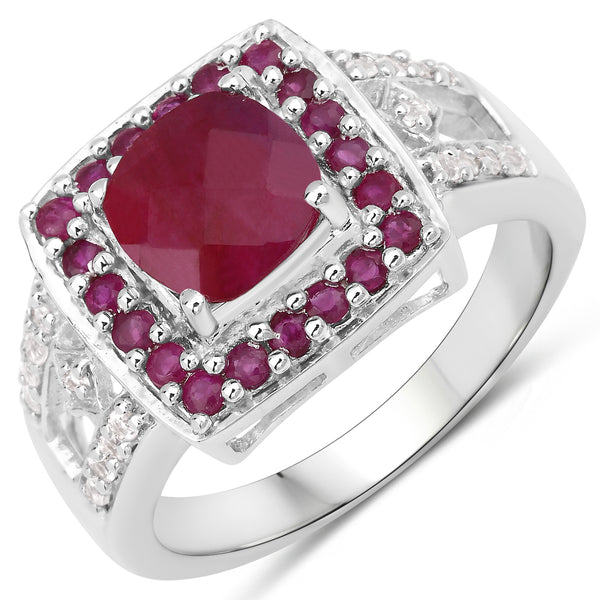 Dyed Ruby and White Topaz Sterling Silver Graduated Ring