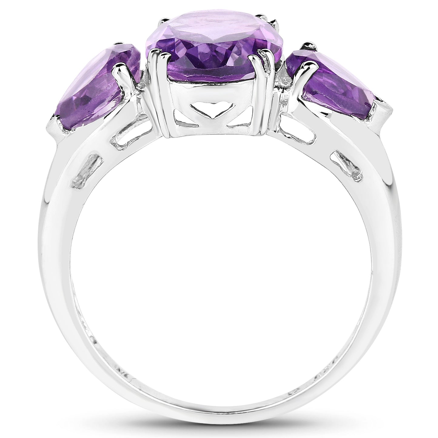 Genuine Amethyst Sterling Silver Graduated Ring