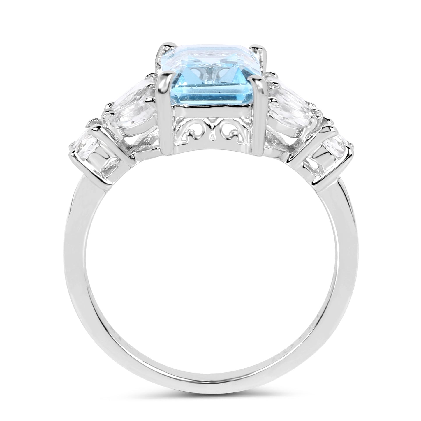 Genuine Blue Topaz and White Topaz Sterling Silver Bridge Ring