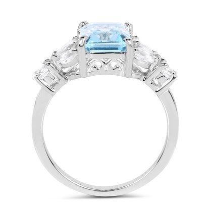 Genuine Blue Topaz and White Topaz Sterling Silver Bridge Ring