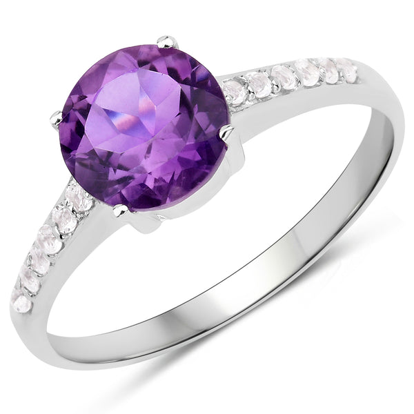 Genuine Amethyst and White Topaz Sterling Silver Bridge Ring