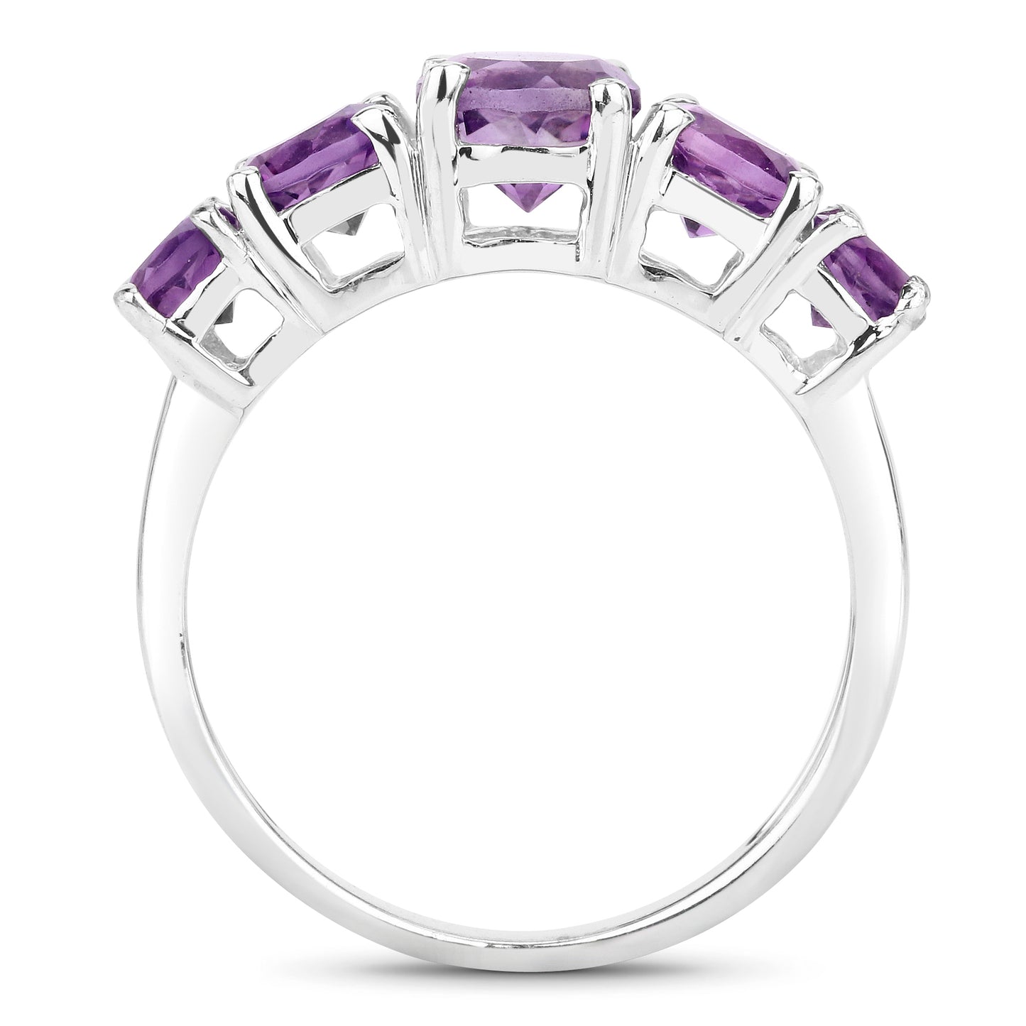 Genuine Amethyst Sterling Silver 5-Stone Ring