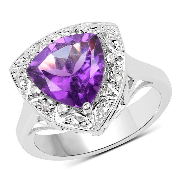 Genuine Amethyst and White Topaz Sterling Silver Graduated Ring