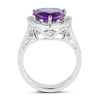 Genuine Amethyst and White Topaz Sterling Silver Graduated Ring