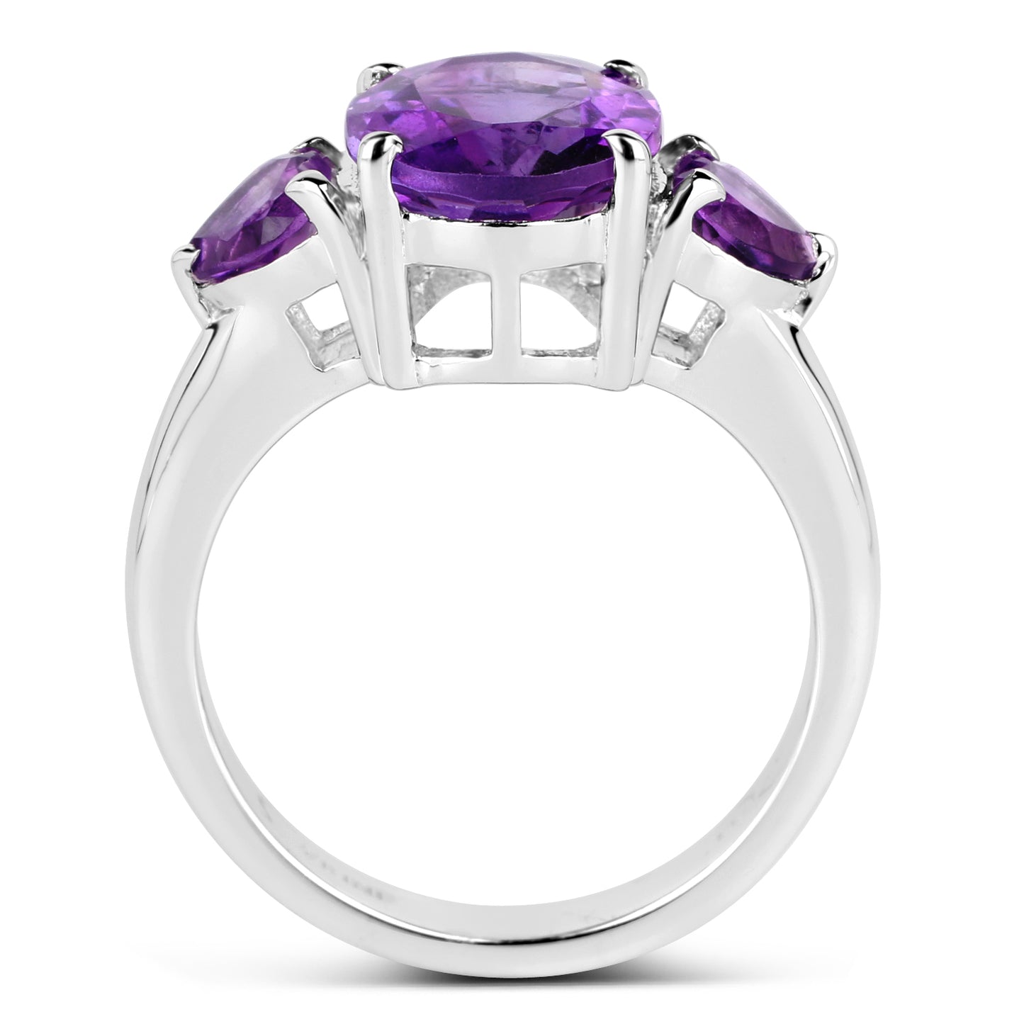 Genuine Amethyst Sterling Silver 3-Stone Ring