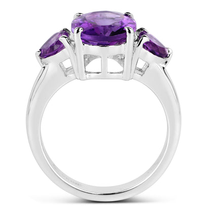 Genuine Amethyst Sterling Silver 3-Stone Ring