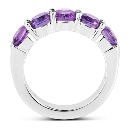 Genuine Amethyst Sterling Silver 5-Stone Ring