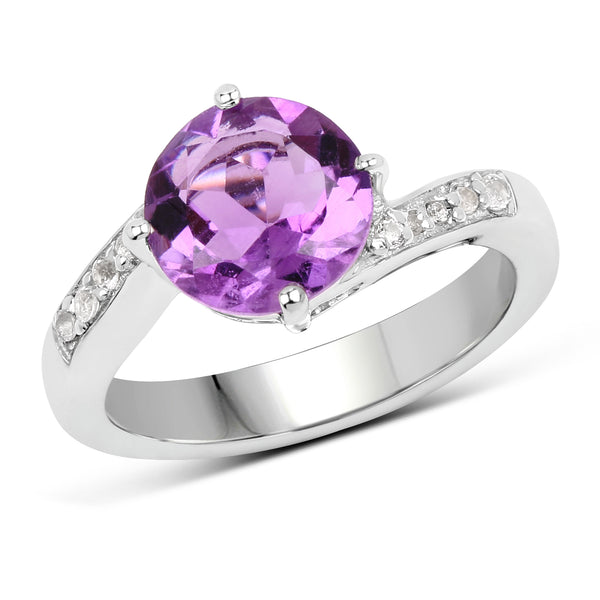 Genuine Amethyst and White Topaz Sterling Silver Graduated Ring