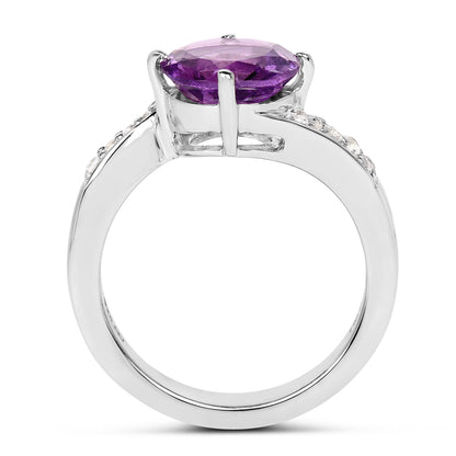 Genuine Amethyst and White Topaz Sterling Silver Graduated Ring