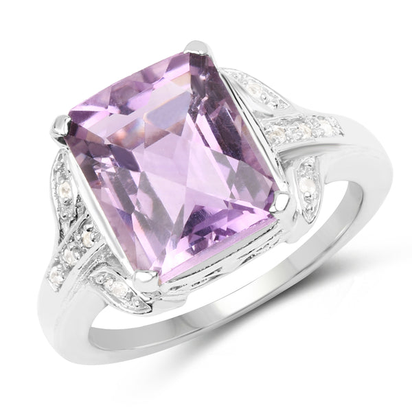 Genuine Amethyst and White Topaz Sterling Silver Bridge Ring