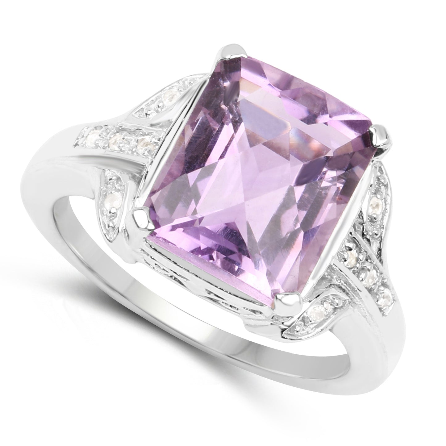 Genuine Amethyst and White Topaz Sterling Silver Bridge Ring