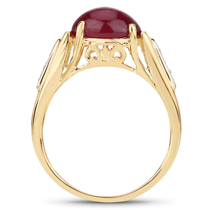 14K Rose Gold Plated Glass Filled Ruby and White Topaz Sterling Silver Bridge Ring