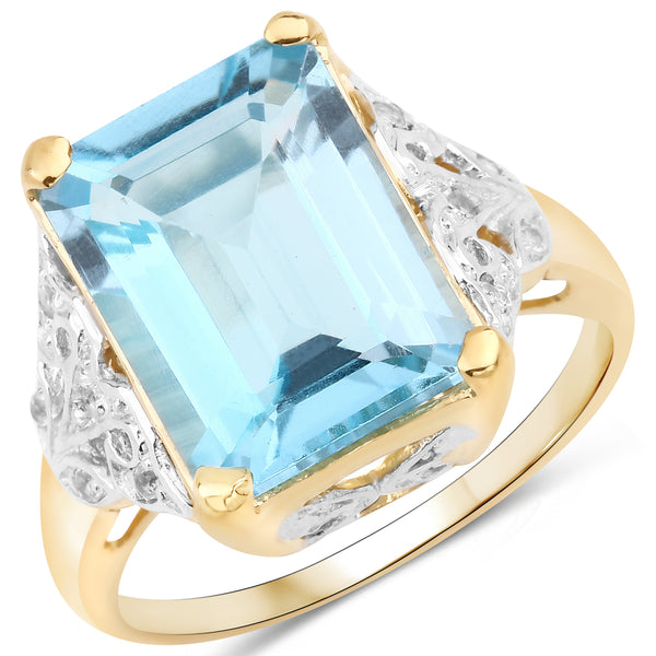 Genuine 14K Yellow Gold Plated Blue Topaz and White Topaz Sterling Silver Bridge Ring