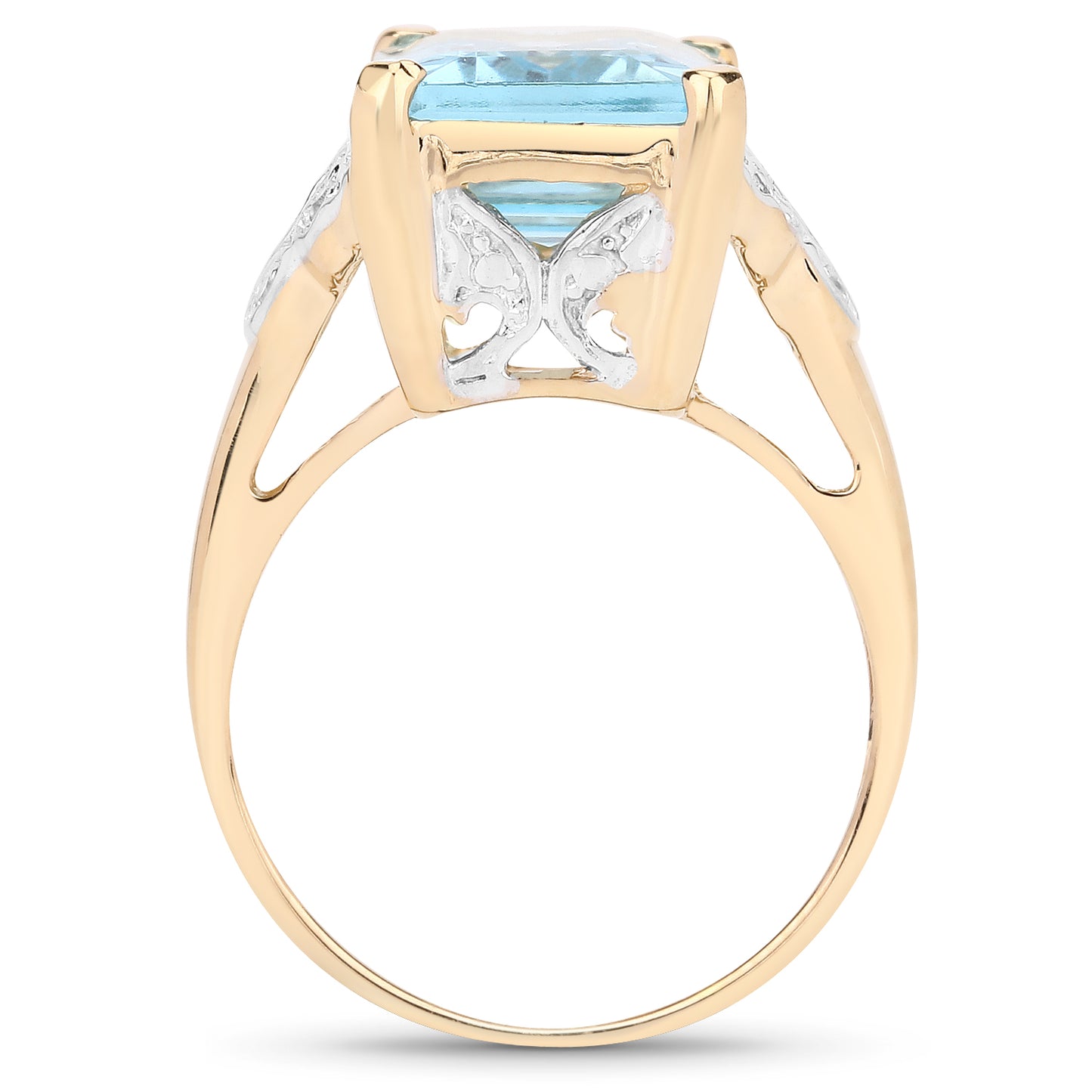 Genuine 14K Yellow Gold Plated Blue Topaz and White Topaz Sterling Silver Bridge Ring